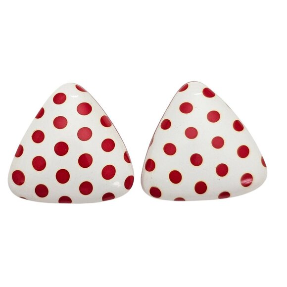 Red, White, Polka Dot, Triangle, Plastic Clip-On Earrings - Picture 1 of 6